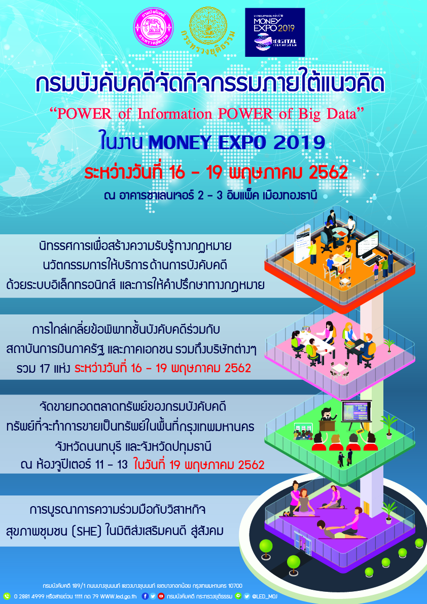﻿กรมบังคับคดีขอเชิญเข้าร่วมเยี่ยมชมบูธนิทรรศการภารกิจกรมบังคับคดี ภายใต้แนวคิด “POWER of Information POWER of Big Data”
